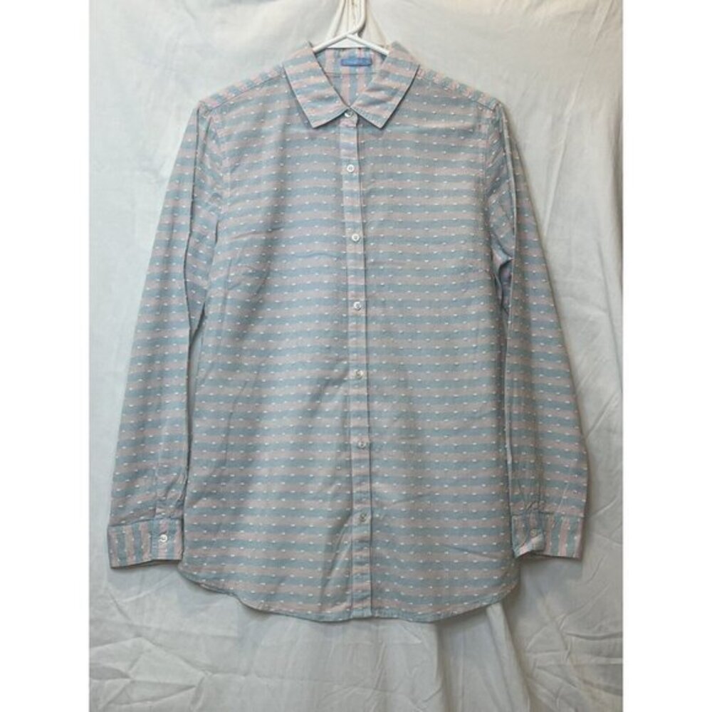 J McLaughlin Medium Pink & Blue Stripe Loose Blouse Shirt